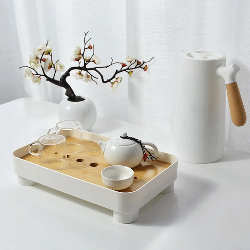 

Мини бамбуковый Китайский Gongfu Настольный поднос для чая Box с хранением воды, японский семейный бамбуковый чайный столик