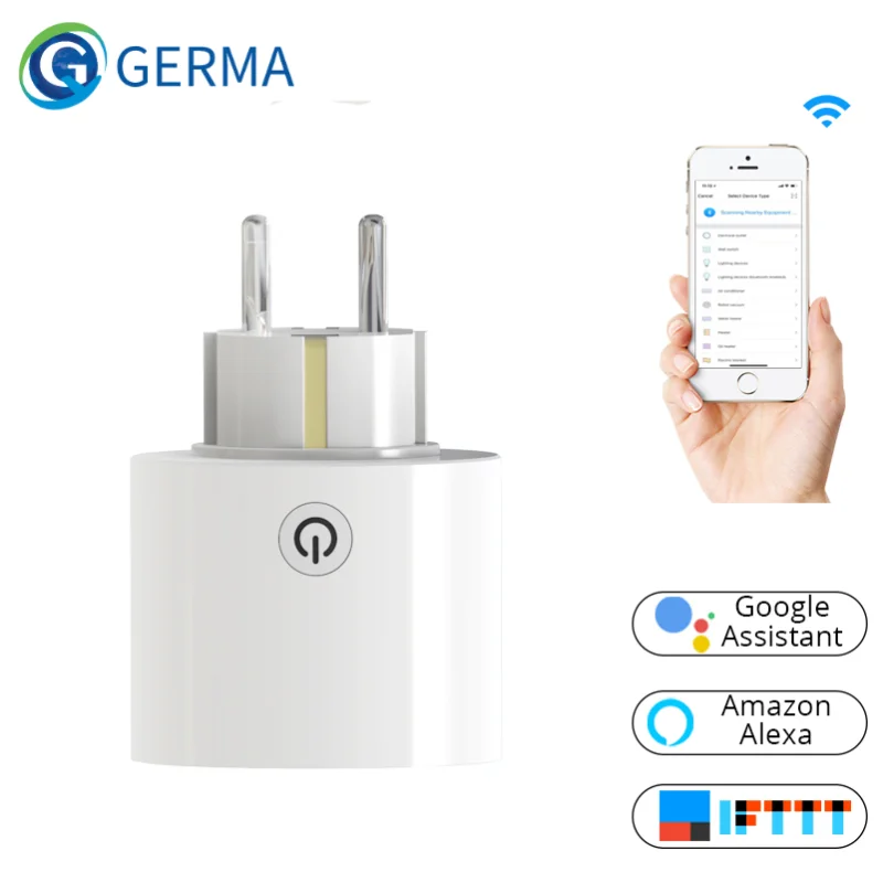 

GERMA Wi-Fi Smart Power Socket Plug EU Standard Power Monitor Timing Function Work Remote Control With Alexa and Google Home