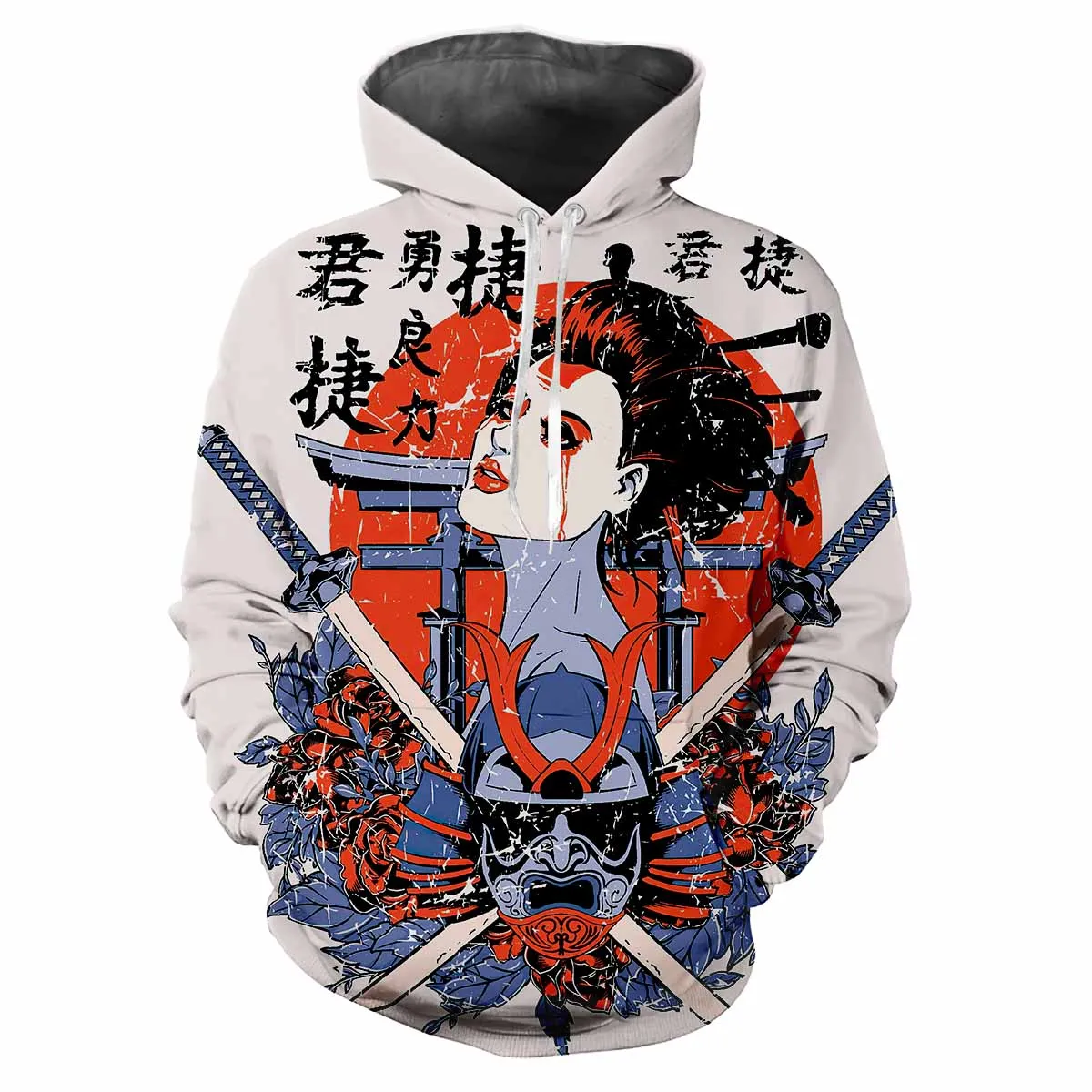 Japanese Kabuki Hoodies Geisha 3D Print Men Hooded Sweatshirts Harajuku Tracksuits Streetwear Pullovers Tops Coat Male Clothing