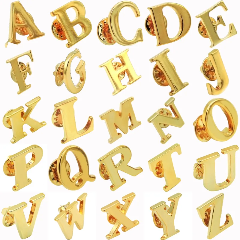 

Personalize 26 Letters Brooch A-Z Alphabet Pins Men Badges Gold Color Initial Letter Brooches Clothing Jewelry Accessories Gifts