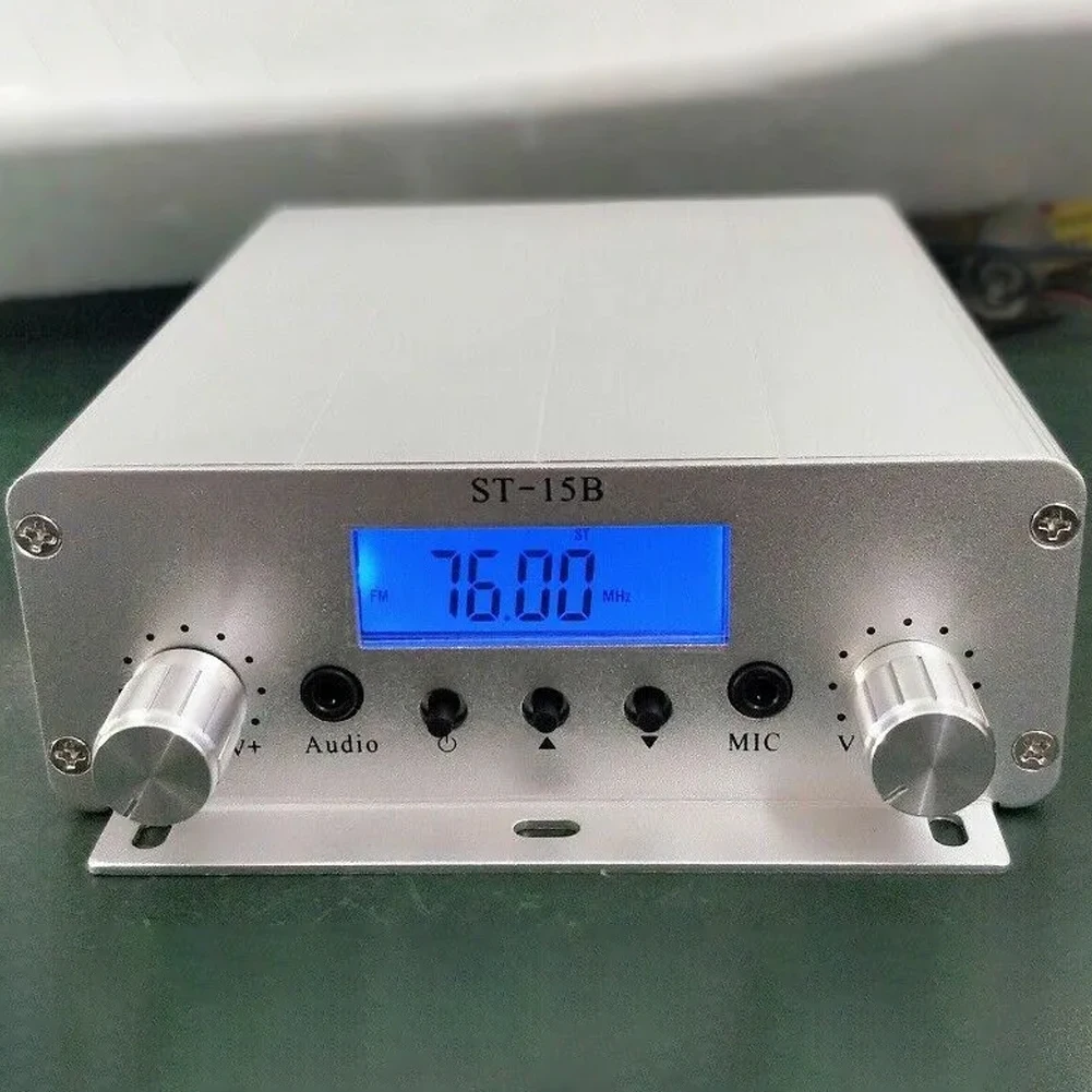 FM-передатчик PLL ST 15B серебристый TNC BNC с регулятором громкости 12 В 5 А 15 Вт для