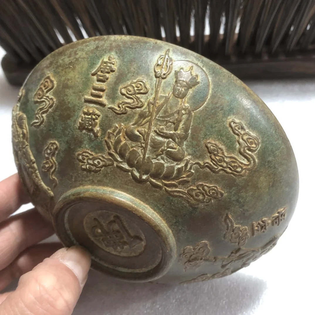 

metal decoration china Antique Old Qing/Ming Dynasty Bowl Copper bronze Journey to the West characters Bowl cups tea wine cup
