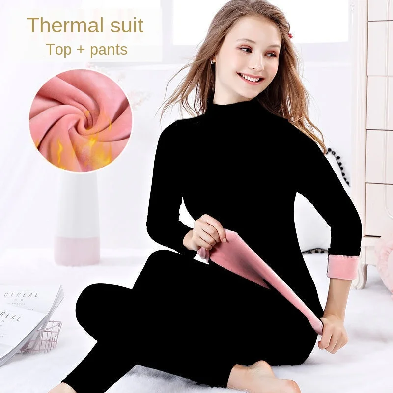 Thermal Underwear Women Plus Velvet Thickening Suit Mid-high Collar Suit Winter Slim Autumn Clothes + Long Trousers Long Johns