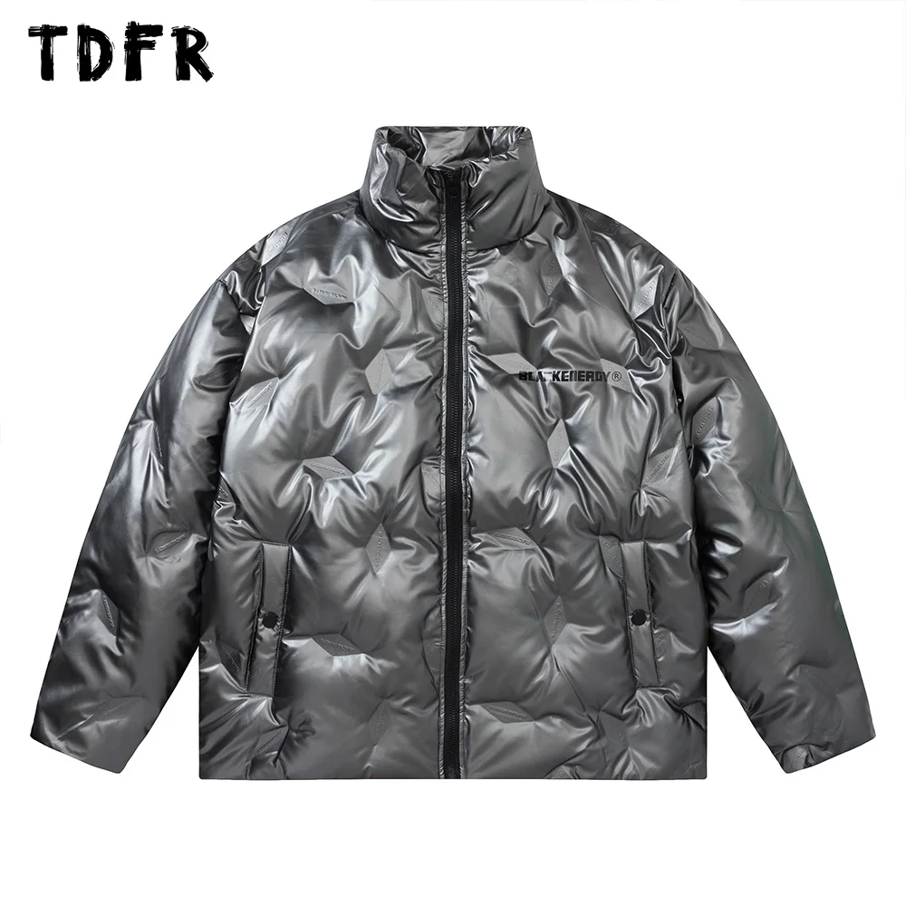 

Letter Back Printed Down Jacket Mens Winter Warm Casual Loose Stand Collar Zipper Padded Jacket Men