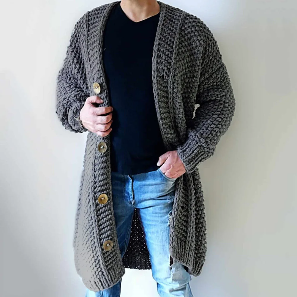 

Button Plain Long Korean Men's Sweater Fashion Plain Casual Long Knitted Oversized Loose Male Cardigan Button Thicken Outwear