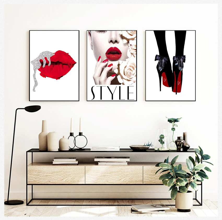 

Fashion Nordic Posters And Prints Wall Pictures For Living Room Salon Decor Wall Art Canvas Painting Red Lips Flower Paris Girl