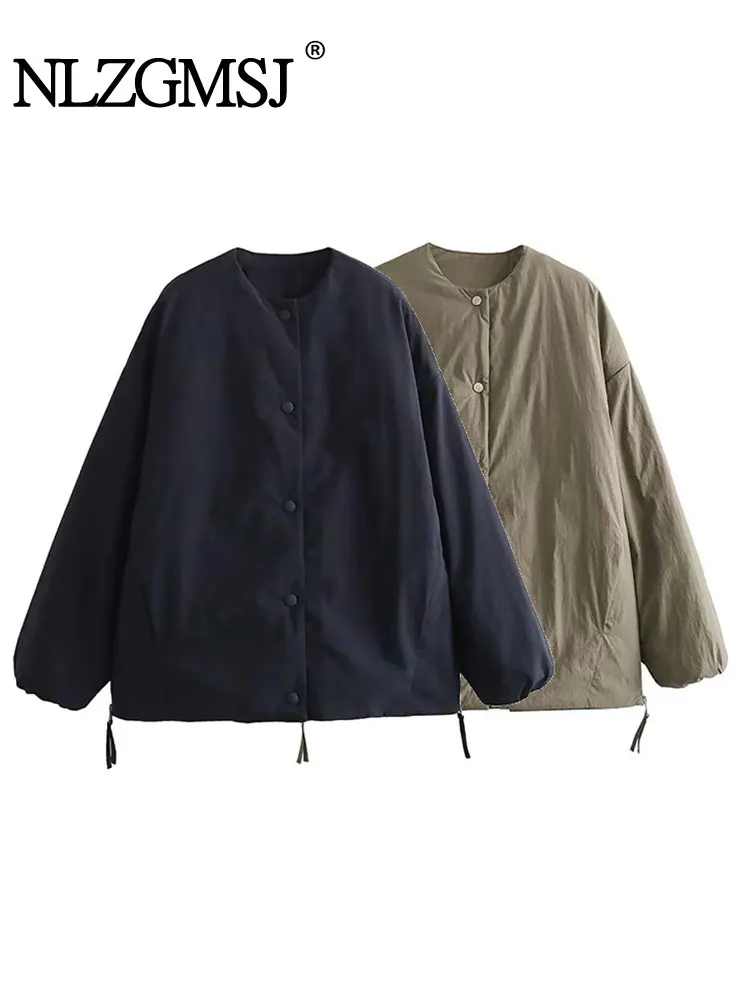 

Новая Осенняя Женская Двухцветная повседневная куртка Nlzgmsj TRAF 2023 с круглым вырезом и длинным рукавом, свободная и удобная однотонная куртка