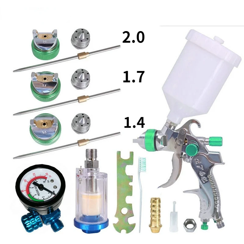 

HVLP Spray Gun 2008 with 1.4/1.7/2.0Piece Nozzle Gravity Spray Gun Pressure Regulator Water-Oil Separator Set