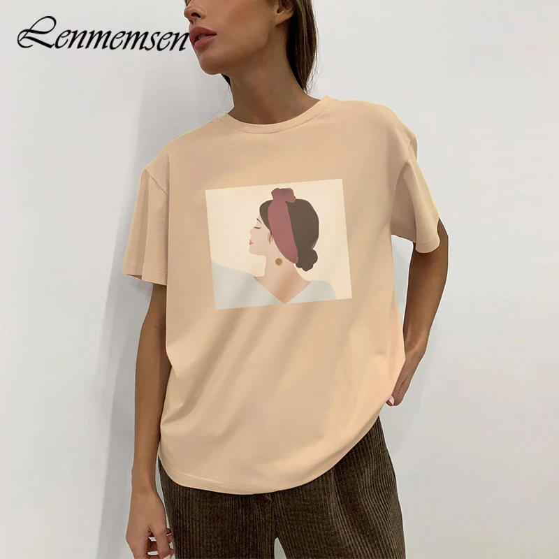 

Lenmemsen, Винтажная футболка с графическим рисунком, женская летняя повседневная футболка из искусственного хлопка с принтом в стиле Харадзюку, шикарный пуловер с коротким рукавом, топы для девушек