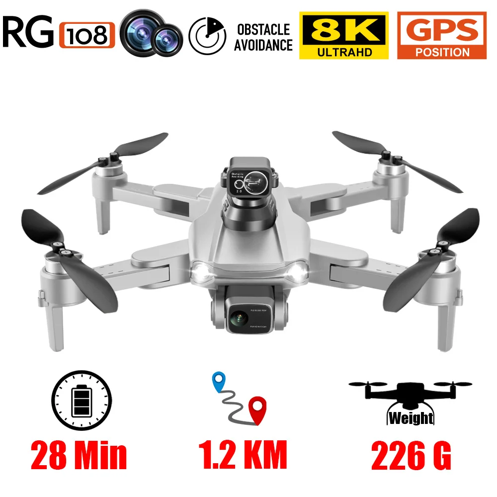 

RG108 GPS Drone 8K Professional Dual HD Camera FPV 1.2KM Aerial Photography Abstacle Avoider Brushless Motor Foldable Quadcopter
