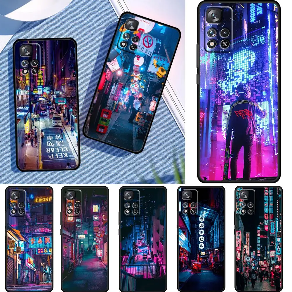 

Cyberpunk City Night Cool Case For Xiaomi Redmi Note 11 10 10S 9T 9 9Pro Max 8T 8Pro 7 6 5 Pro 4X Soft TPU Black Phone Cover