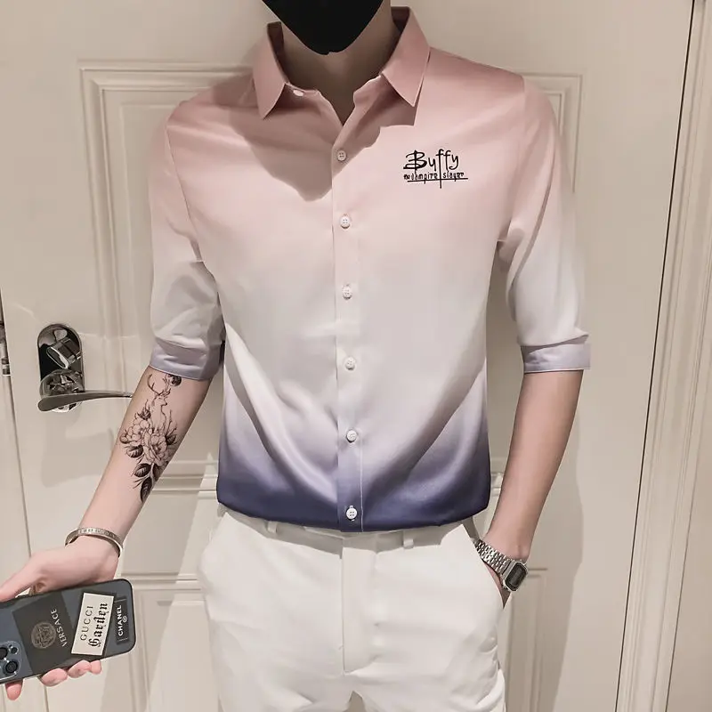 Мужская деловая рубашка с V-образным вырезом и коротким рукавом |