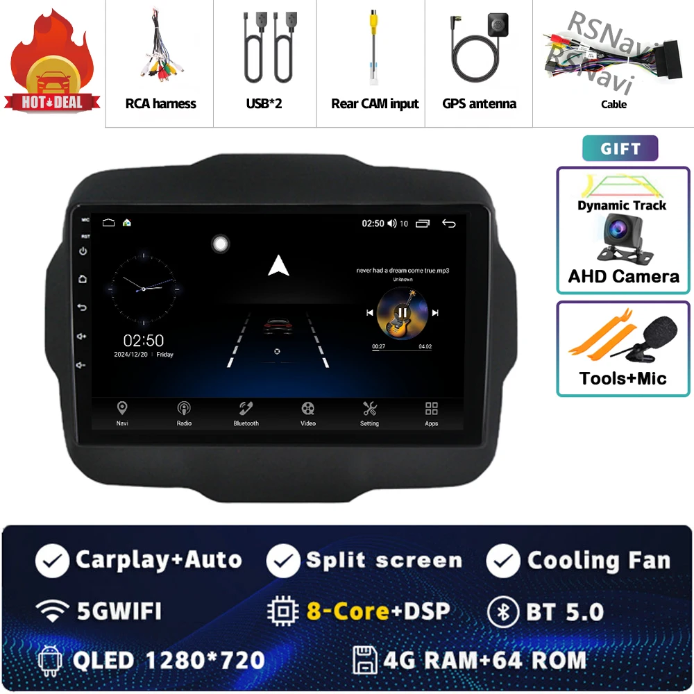 

Android 15 для Jeep Renegade 2016-2020 2K QLED Android Автомобильный радиоприемник Мультимедийный видеоплеер GPS AI Voice CarPlay 4G Стерео