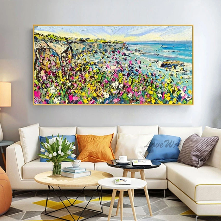 

Hand Painted Mediterranean Scenery Abstract Textured Knife Flower Oil Painting Wall Decoration Art On Canvas Hot Selling Piece