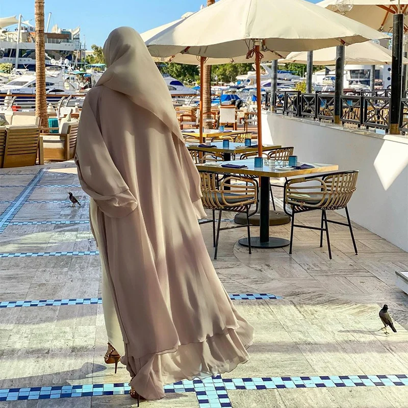 Loose Ethnic Style Muslim Dress Chiffon Open Abaya Women Elegant Long Robes Maxi Dresses Islamic Eid Dress for Women Prom Dress