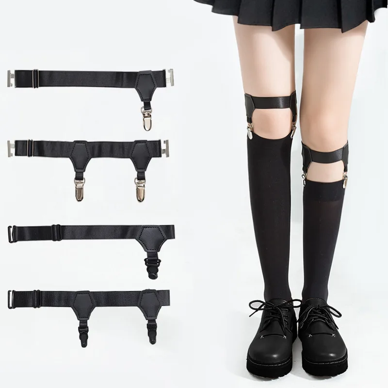 2PCS  Garters Leg Ring Leg Elastic Punk Harness Garter Belt Adjustable Suspender with 2 Metal Clips – Black