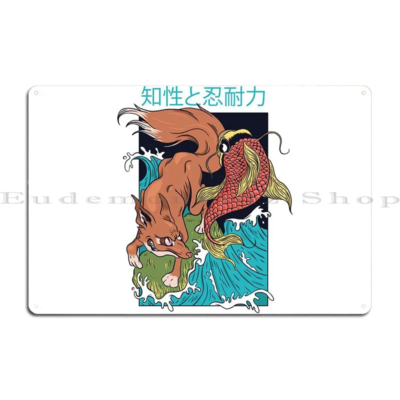 Японские металлические таблички с волнами кои и лисы Настенный декор создание