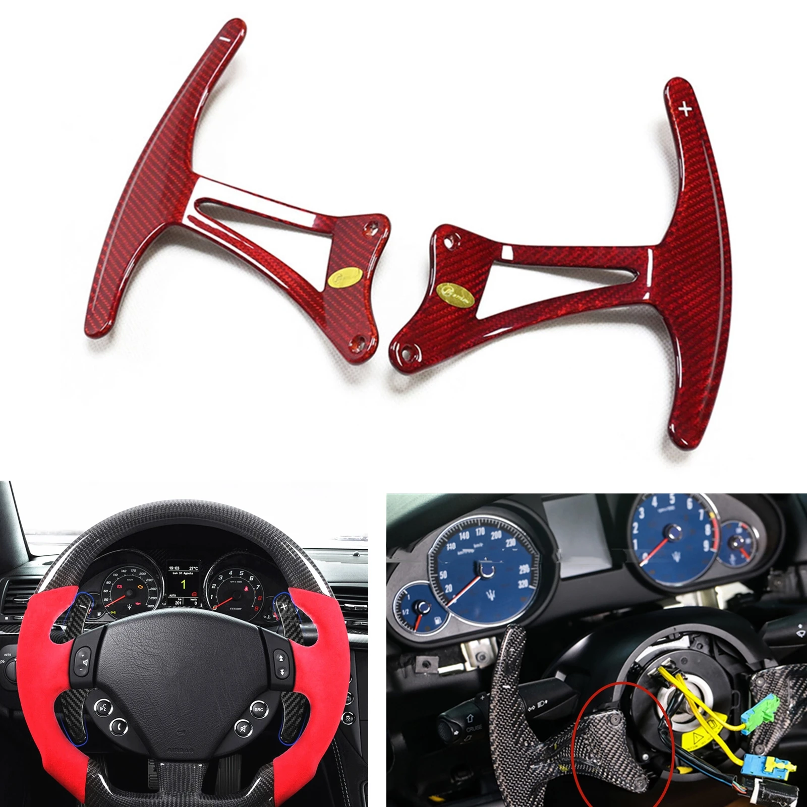 

Carbon Fiber Red Car Steering Wheel Shift Paddle Shifter Extension For Maserati Granturimo Grancabrio GT GC GTS 2008-2015