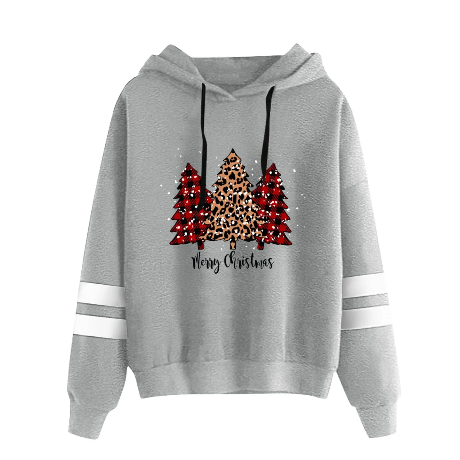 

Women Christmas Casual Loose Christmas Tree Print Hooded Long Sleeves Sweatshirt