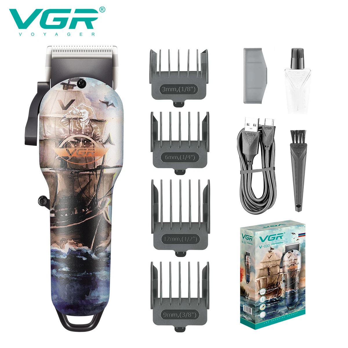 

VGR Professional Hair Clipper Barber Hair Trimmer Cordless Hair Cutting Machine Rechargeable Adjustable Trimmer for Men V-690