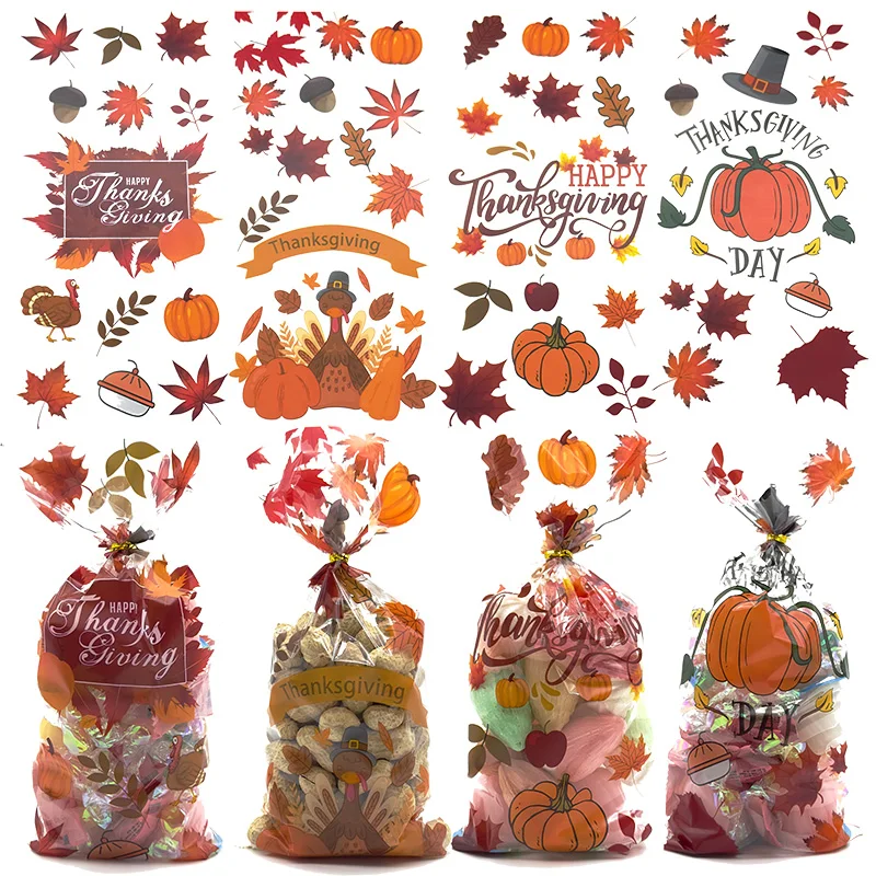 

25/50Pcs Thanksgiving Day Packing Bag Pumpkin Maple Leaf Gift Bags Plastic Treat Bags Thanksgiving Party Decoration Supplies