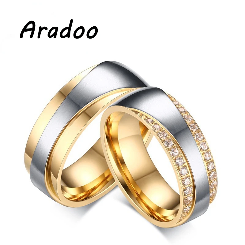 

ARADOO Light Luxury Plated 18K Gold Titanium Steel Micro-set Zircon Couple Ring Fashion Simple Ring