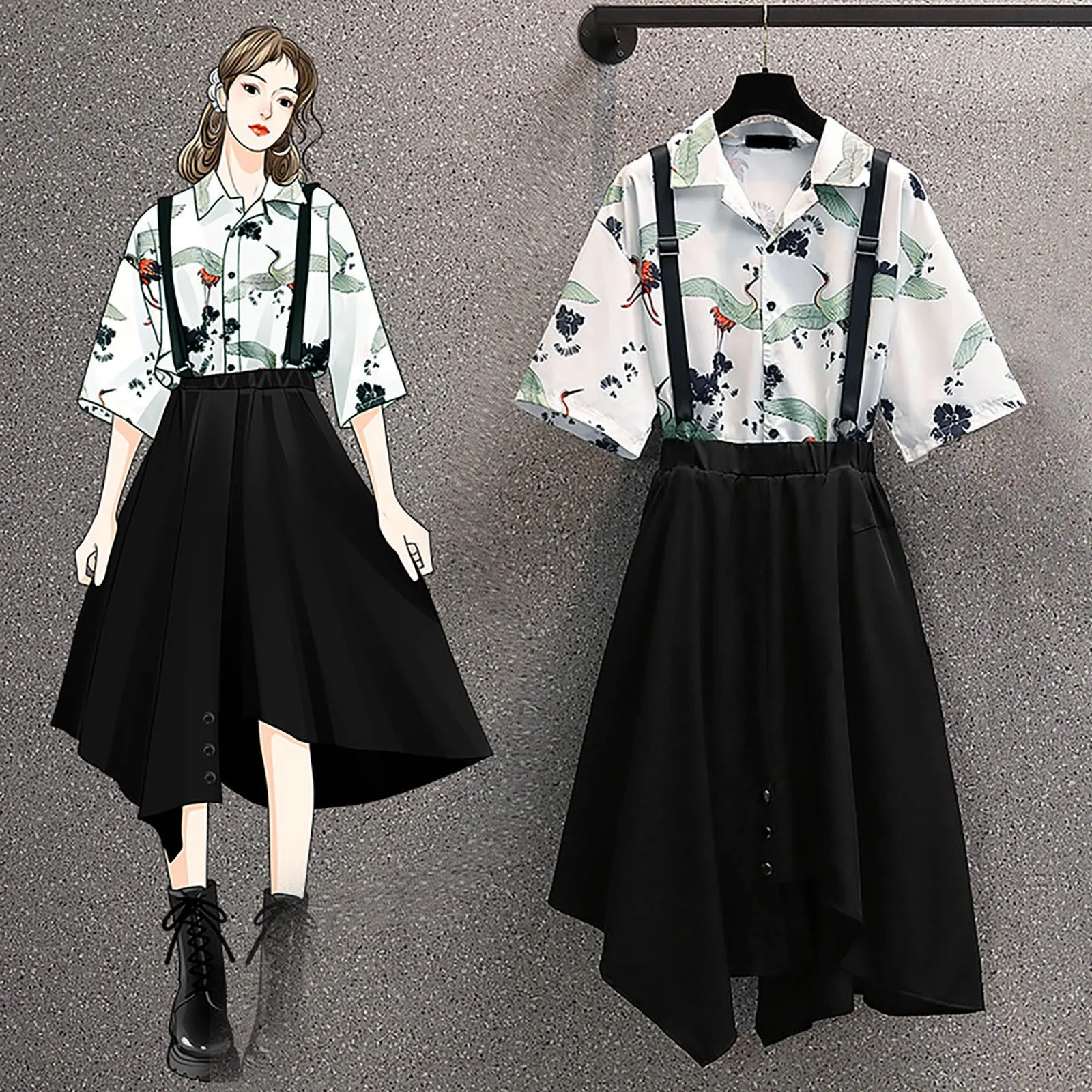 

Женский комплект из двух предметов, облегающее платье в стиле аниме в стиле ретро, платье на бретельках и юбка, элегантный уличный сарафан, Х...