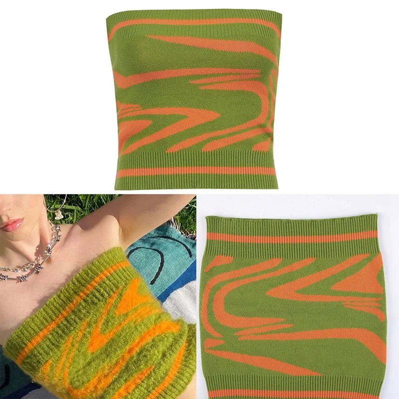 

Women's Woolen Vest, Short Abstract Corrugated Neckline, Wrapped Chest, Women's Bottoming Top, Green