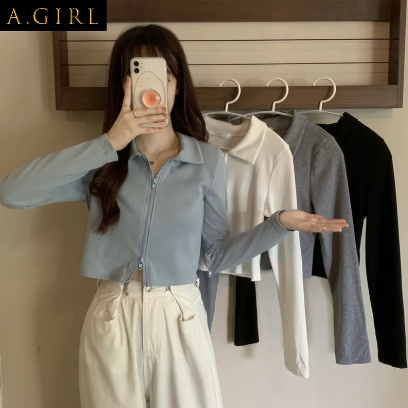 

Cardigan Women Cropped Turn Down Collar Sweater Knitwear Ulzzang Slim Fit All-match Simple Pure Leisure Popular Trendy Daily New