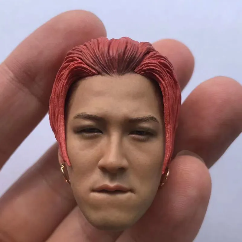 

1/6 Scale Bigbang Head Sculpt Red Hair with Earrings Korea Handsome Head Model for 12in Action Figure Toy