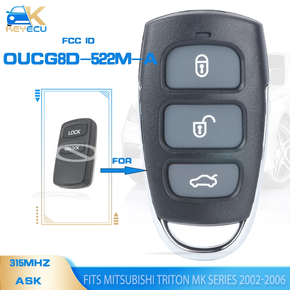 

KEYECU OUCG8D-522M-A Free Programming Upgraded Remote Car Control Key Fob 315MHz for Mitsubishi Triton MK Series 2002-2006