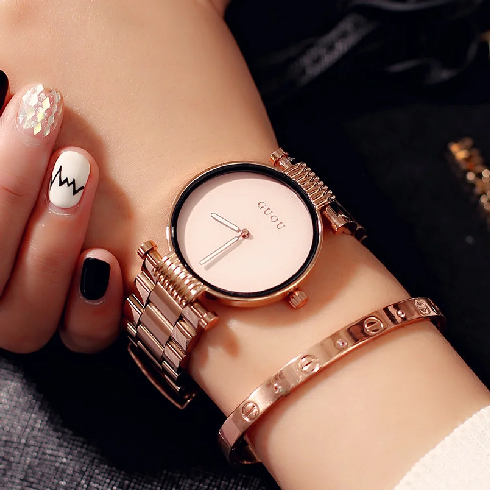 

Guou Fashion Top 2019 Brand Simple Luxury Rose Gold Clocks Women Watches Stainless Steel Watch Gift Relogio Feminino Reloj Mujer