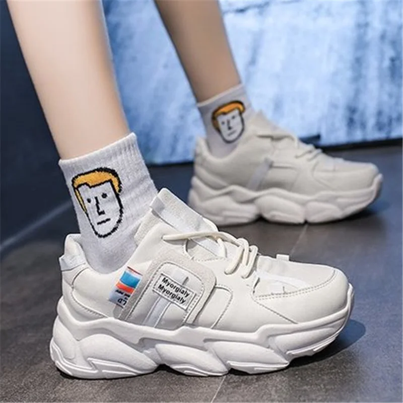 

2021 New Spring Women Shoes Chunky Wedges Sneakers Cute Thick Heel White Casual Shoes Comfortable Light Platform Running Shoes