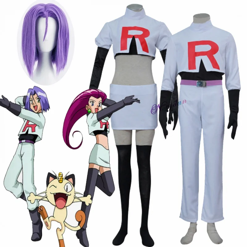 

Anime Team Rocket Cosplay Jessie James Costume Wig Full Set Outfit Halloween Woman Man Crop Top Jacket Cosplay Costume