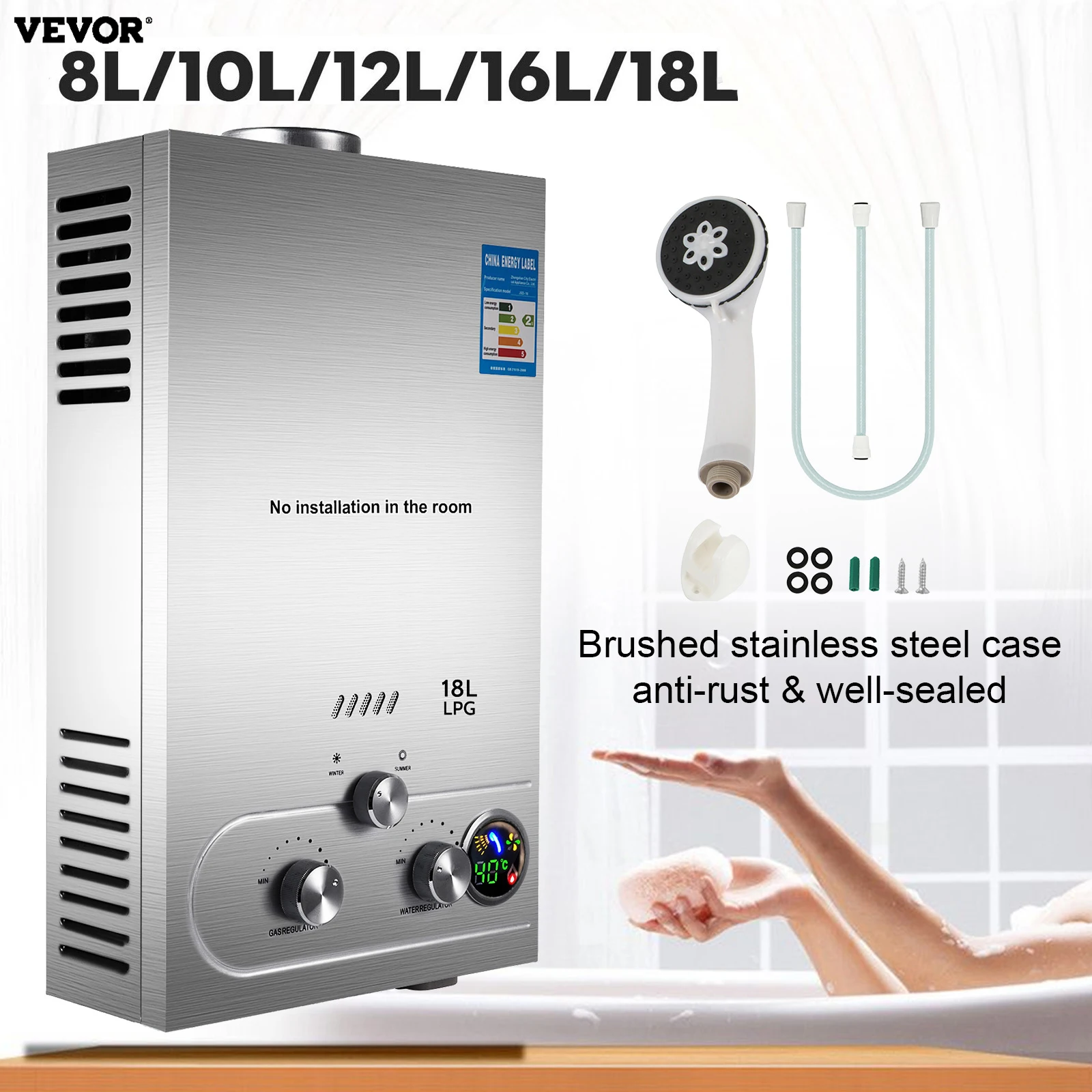 

6L 16L 18L LPG Gas Water Heater Domestic Instant Tankless Propane Tankless Gas Water Heater