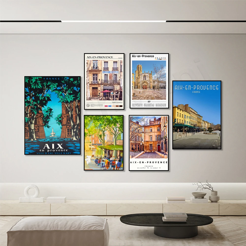 Постер для путешествий в экс-Провансе, Старый город экс-ан-Прованс, фото экс-ан-Прованс Франция, Лазурный берег, город