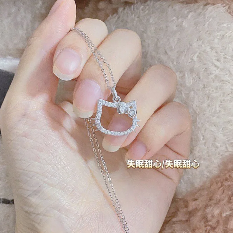 

Sanrio Necklace Cartoon Hello Kitty Diamonds Fashion Girl Heart Anime Students Girlfriends Collarbone Chain Ring Birthday Gift