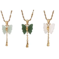 butterfly pendant necklace for women green white jade natural stone charms birthday wedding party jewelry accessories