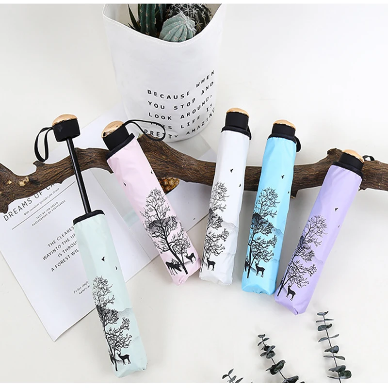 

Creative Cartoon Fawn Folding Black Coating Elk Small Fresh Sun Umbrella Anti-Ultraviolet Sunny Rain Umbrella