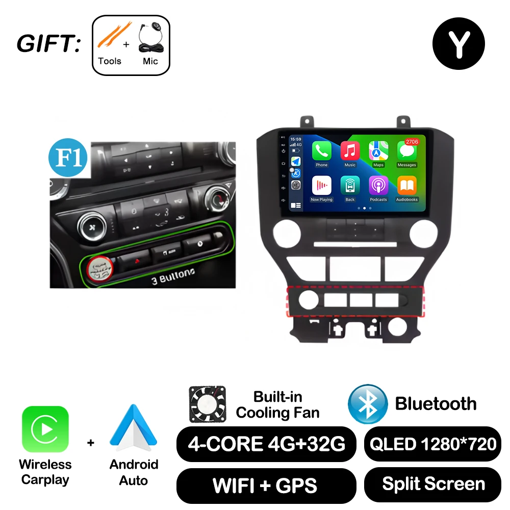 

Для Ford Mustang 6 VI S550 2014-2021 Android Auto Carplay Автомагнитола Мультимедийный видеоплеер GPS-навигация WIFI BT DSP Стерео