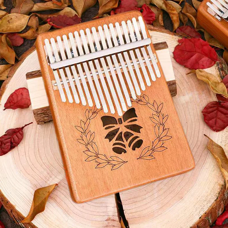 17 клавиш Kalimba большой палец пианино полый резной узор красное дерево корпус