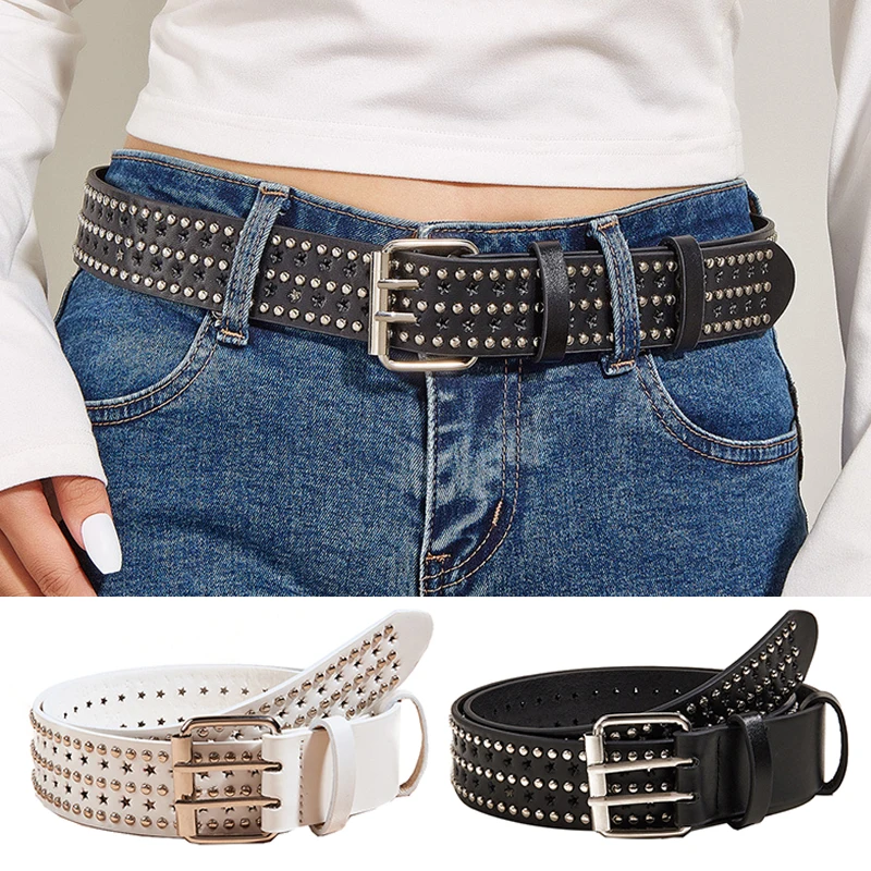 

Vintage Rivets Star Belt Jeans Decorative Waistbands Hollow Five-pointed Star Belt Eyelet Grommet Waist Strap DIY Alloy Fashion