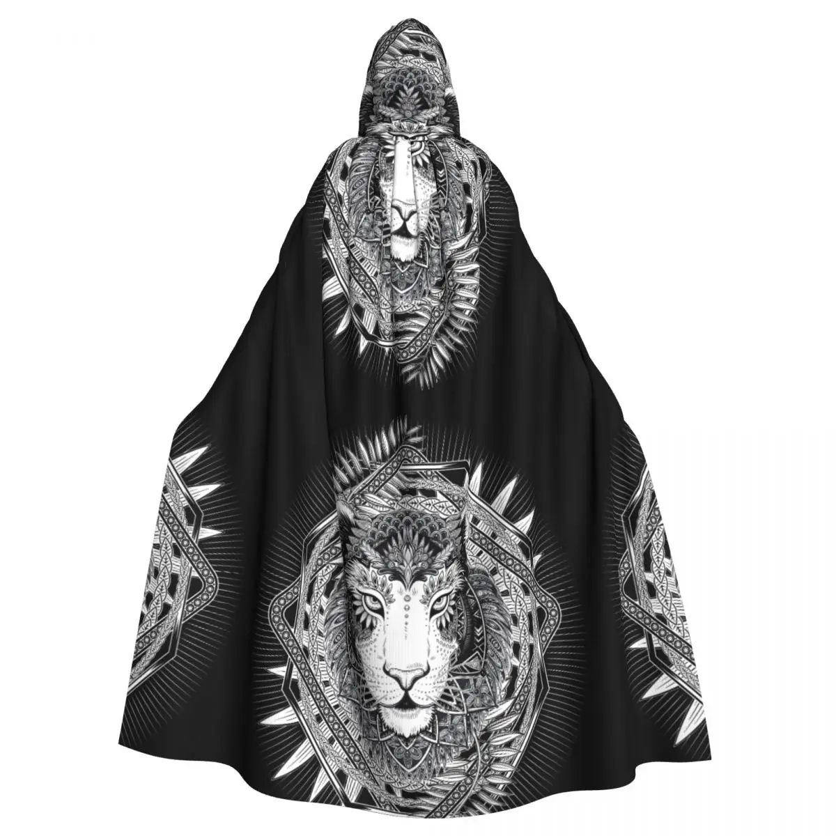

Hooded Cloak Polyester Unisex Witch Cape Costume AccessoryBlack And White Tattoo Tiger Face