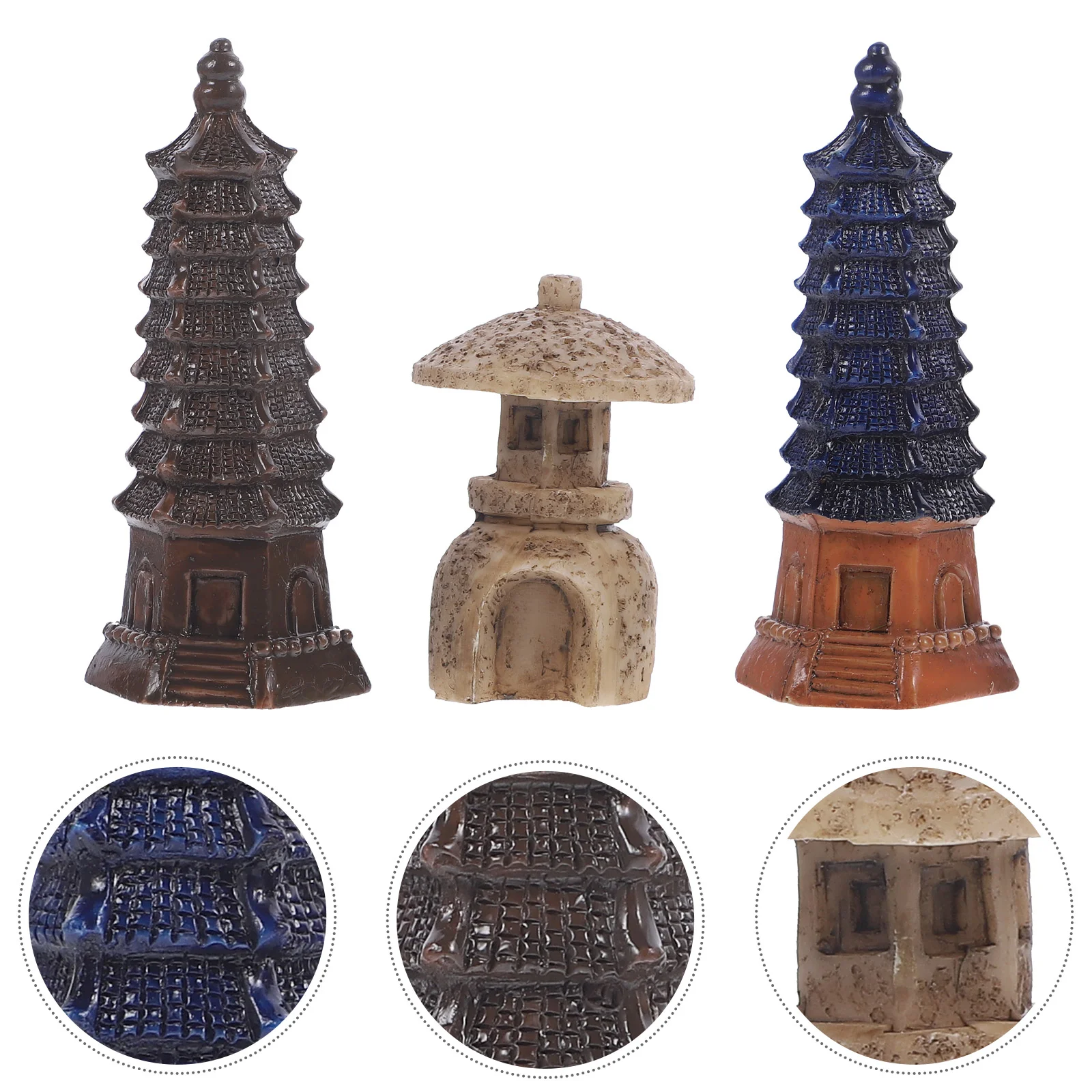 

3 шт. домашний декор миниатюрный павильон Статуэтка башни винтажные садовые украшения строительные модели из смолы для путешествий