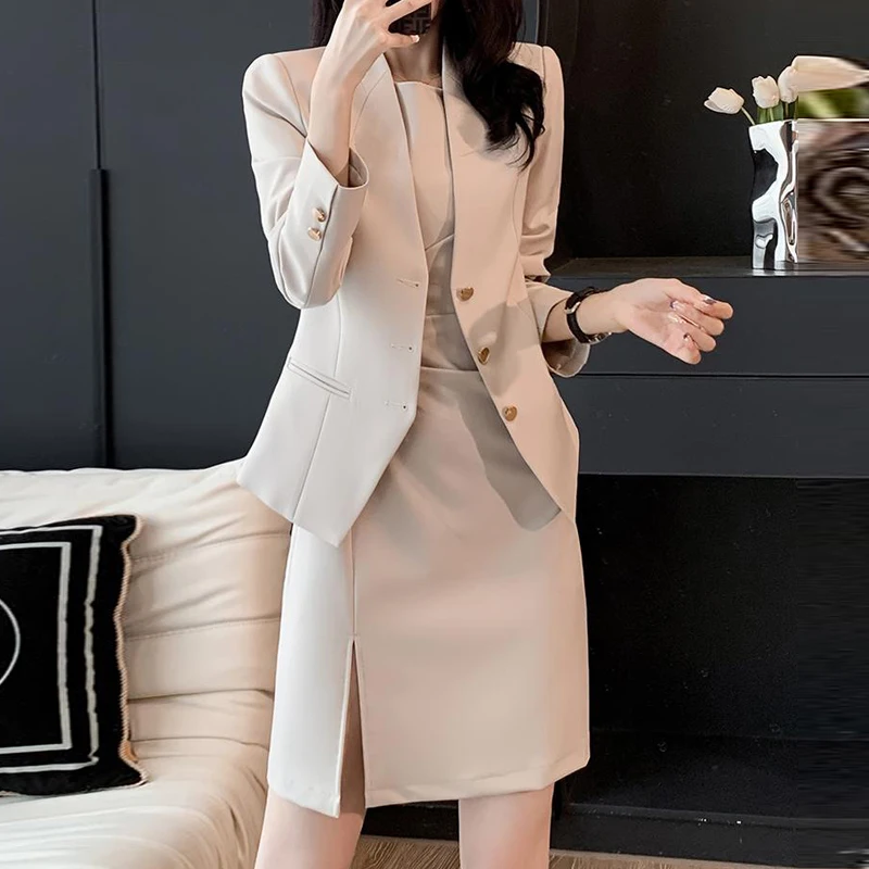 

2 шт./комплект, женские элегантные блейзеры и платье без рукавов