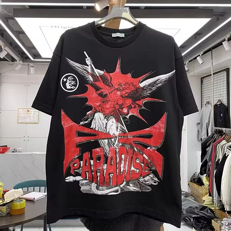 

Футболка Hellstar из чистого хлопка для мужчин и женщин, с коротким рукавом, с принтом спереди и сзади, с круглым вырезом, для мужчин и женщин