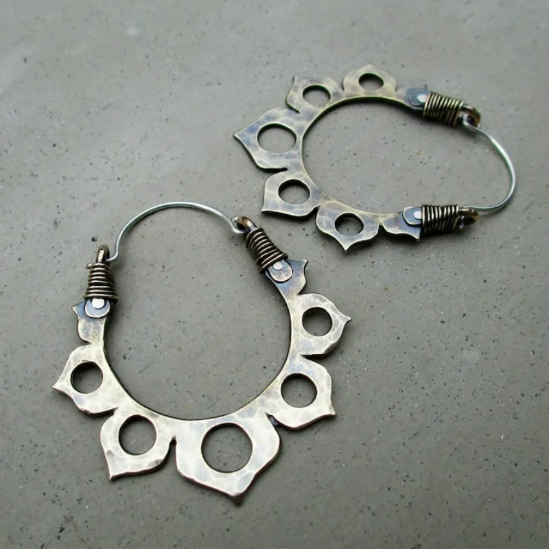 Винтажные серебряные серьги для женщин полые цветы гравировка ювелирные изделия