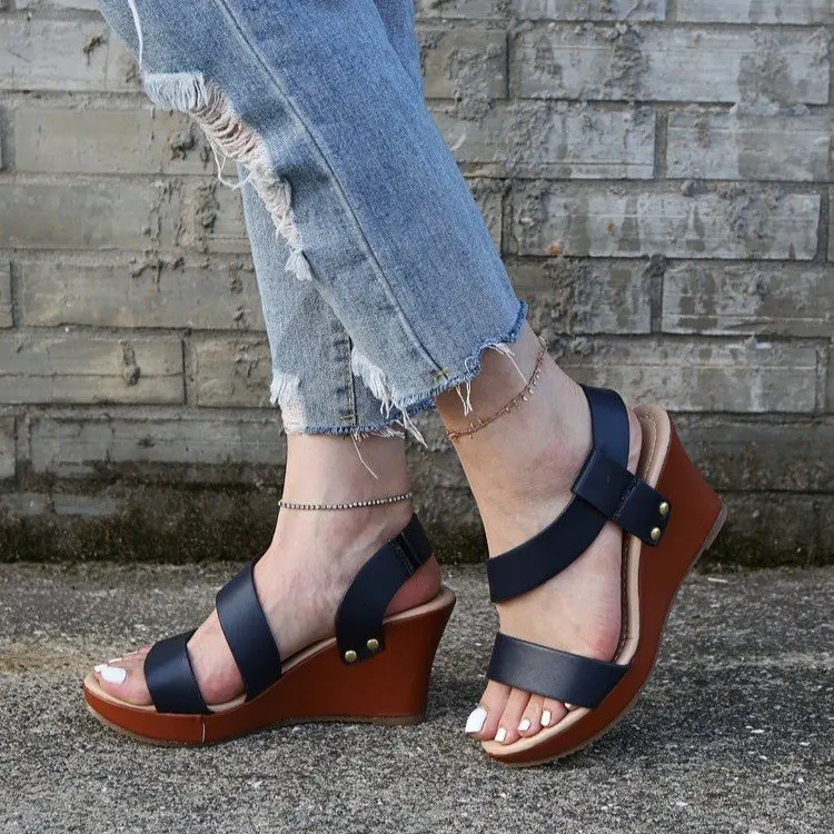 

Summer Wedge Shoes Women Sandals Solid Color Open Toe High Heels Casual Ladies Pull-on Fashion Female Sandalias Large Size 35-43