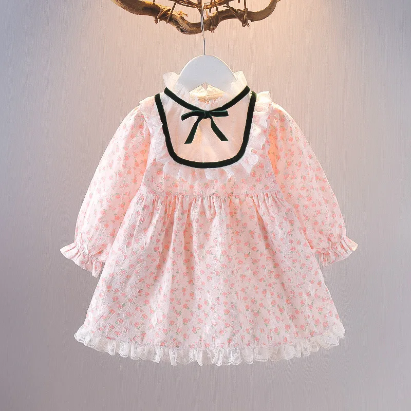 

Toddler Baby Girl Dress Sweet Spring Autumn Long Sleeve Floral Ruffled Lace Princess Infant Fashion Dresses Vestidos