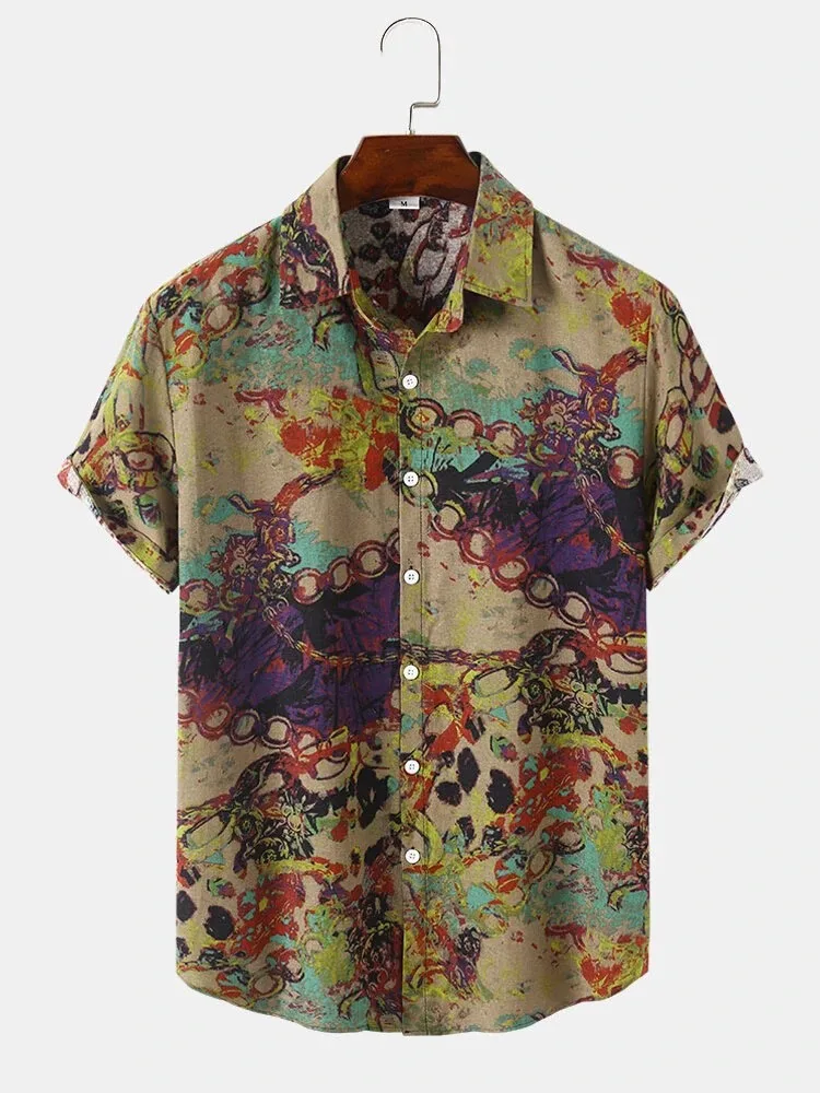 

Гавайская рубашка мужская с коротким рукавом, модная сорочка на пуговицах, Повседневная облегающая однобортная футболка с отложным воротн...